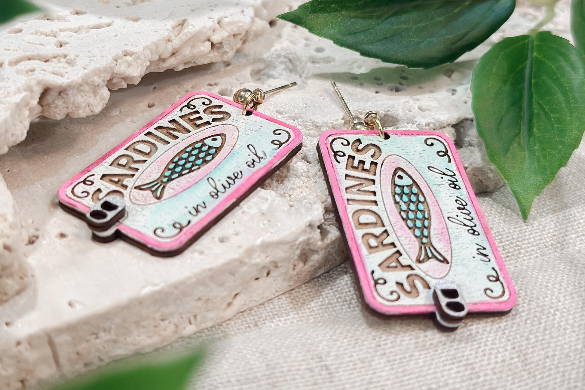 Laser Cut Earring SVG | Mediterranean Sardine Tin Earrings Template | Coastal Fish Jewelry SVG for Glowforge xTool | DIY Statement Earrings
