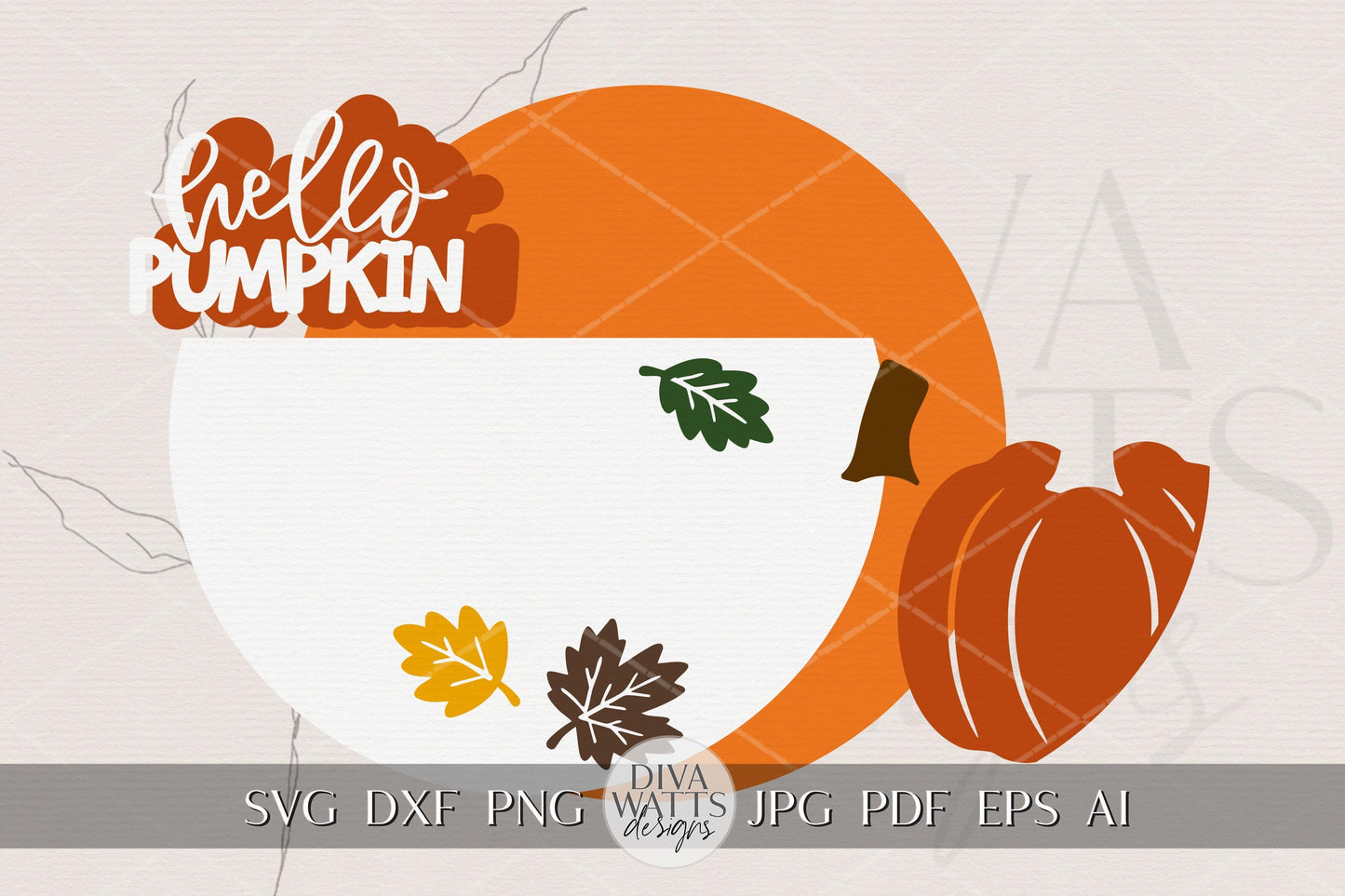 Laser Cut Door Hanger SVG | Hello Pumpkin Fall Sign | DIY Round Sign Template | Digital SVG for Glowforge xTool | Autumn Porch Decor