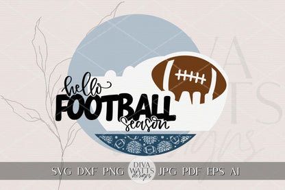 Laser Cut Door Hanger SVG | Hello Football Season Round Sign | DIY SVG File for Glowforge xTool | Fall Sports Porch Decor
