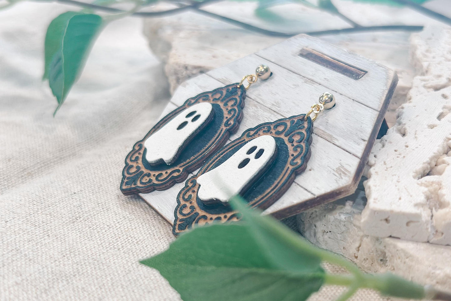 Laser Cut Earring SVG | Gothic Ghost Halloween Jewelry Template | DIY Wooden Earrings Cut File | Digital SVG for Glowforge xTool