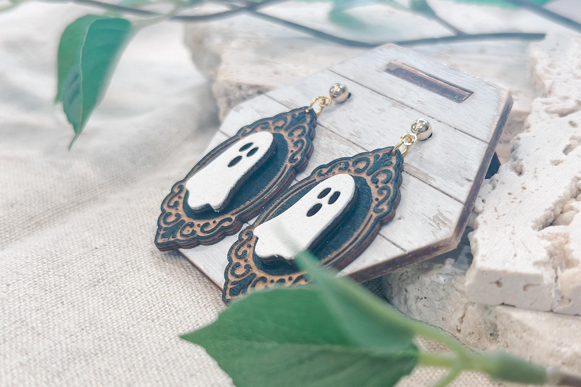 Laser Cut Earring SVG | Gothic Ghost Halloween Jewelry Template | DIY Wooden Earrings Cut File | Digital SVG for Glowforge xTool