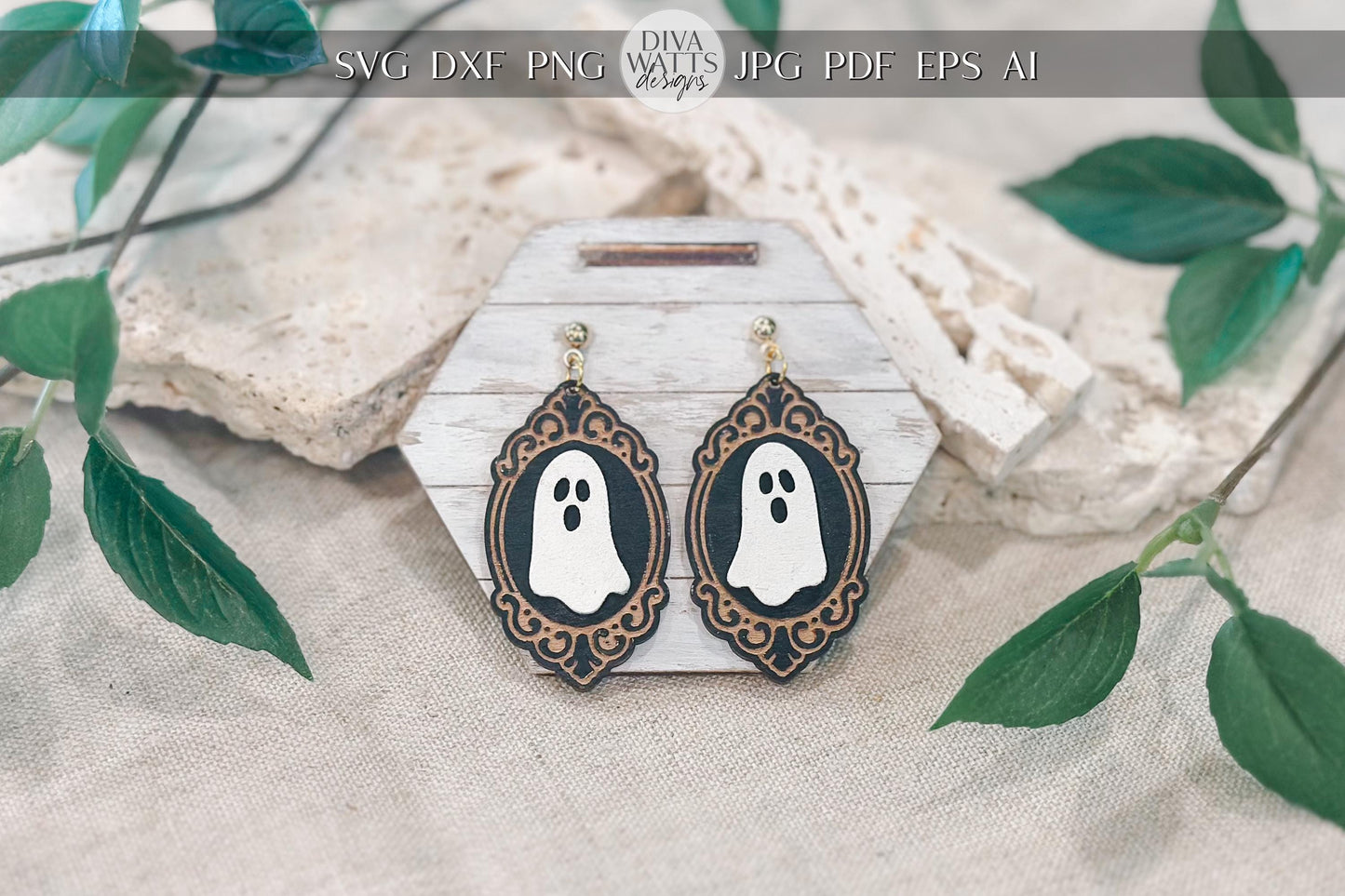 Laser Cut Earring SVG | Gothic Ghost Halloween Jewelry Template | DIY Wooden Earrings Cut File | Digital SVG for Glowforge xTool