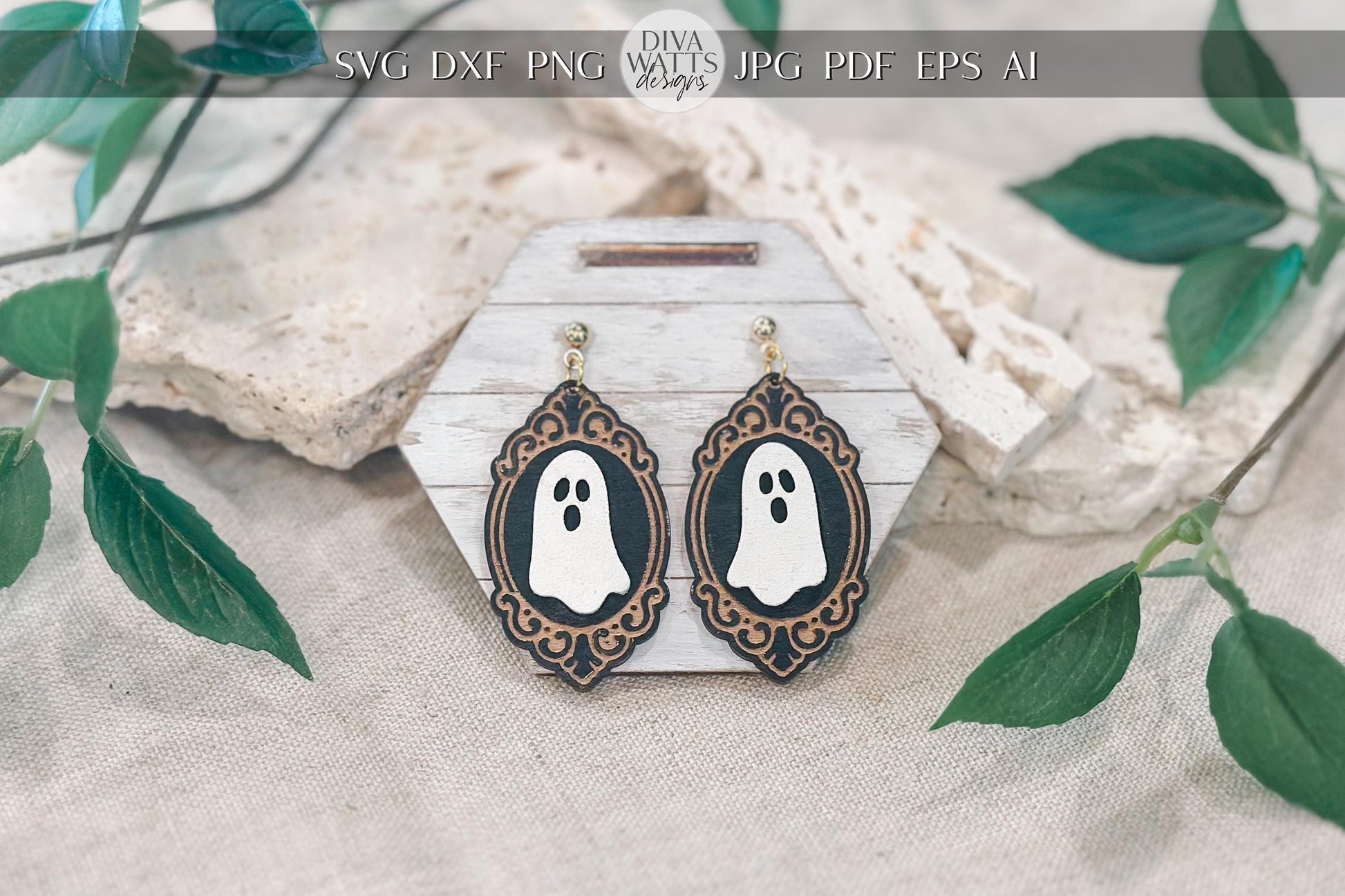 Laser Cut Earring SVG | Gothic Ghost Halloween Jewelry Template | DIY Wooden Earrings Cut File | Digital SVG for Glowforge xTool