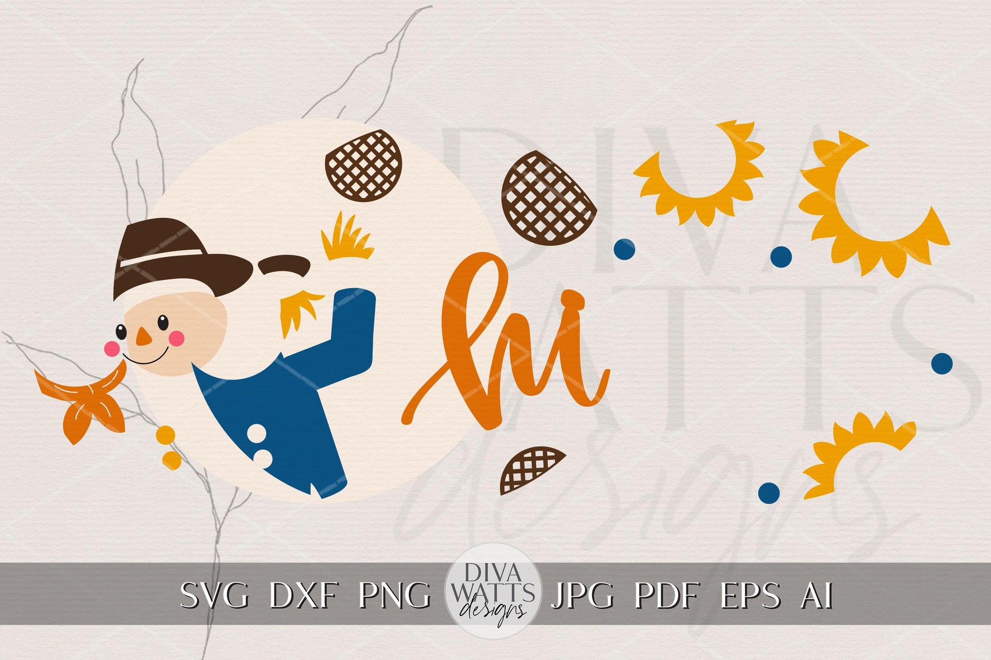 Laser Cut Door Hanger SVG | Hi Scarecrow Fall Sign | DIY Round Sign Template | Digital SVG for Glowforge xTool | Autumn Porch Decor