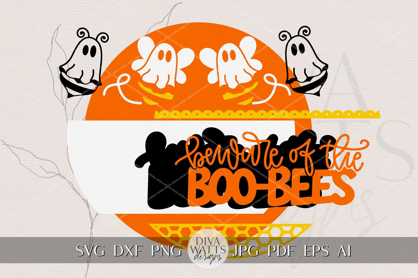 Laser Cut Door Hanger SVG | Beware of the Boo-Bees Sign | DIY Round Halloween Sign Template | Digital SVG for Glowforge xTool