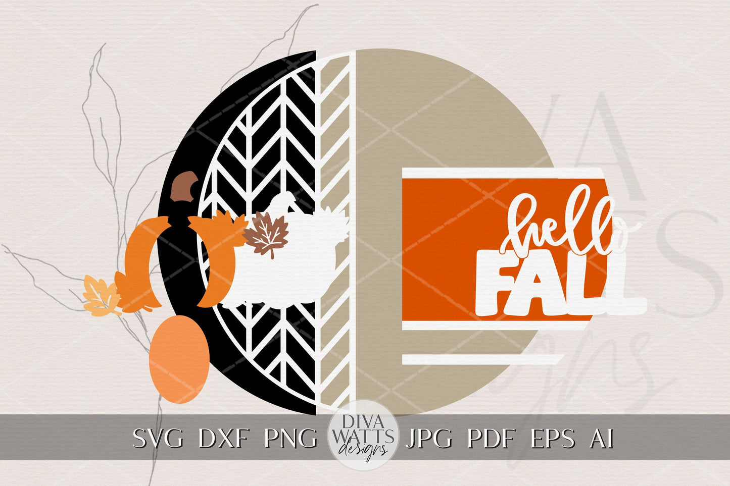 Laser Cut Door Hanger SVG | Hello Fall Pumpkin Sign | DIY Round Fall Decor SVG | Digital Glowforge xTool Cut File | Autumn Porch Sign