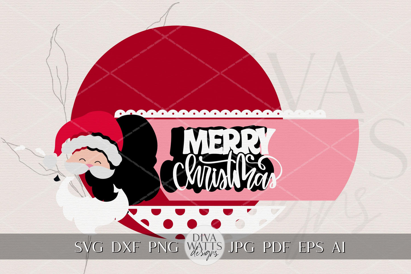 Laser Cut Door Hanger SVG | Merry Christmas Santa Sign | Round Porch Decor Template | DIY SVG for Glowforge xTool | Holiday Cut File
