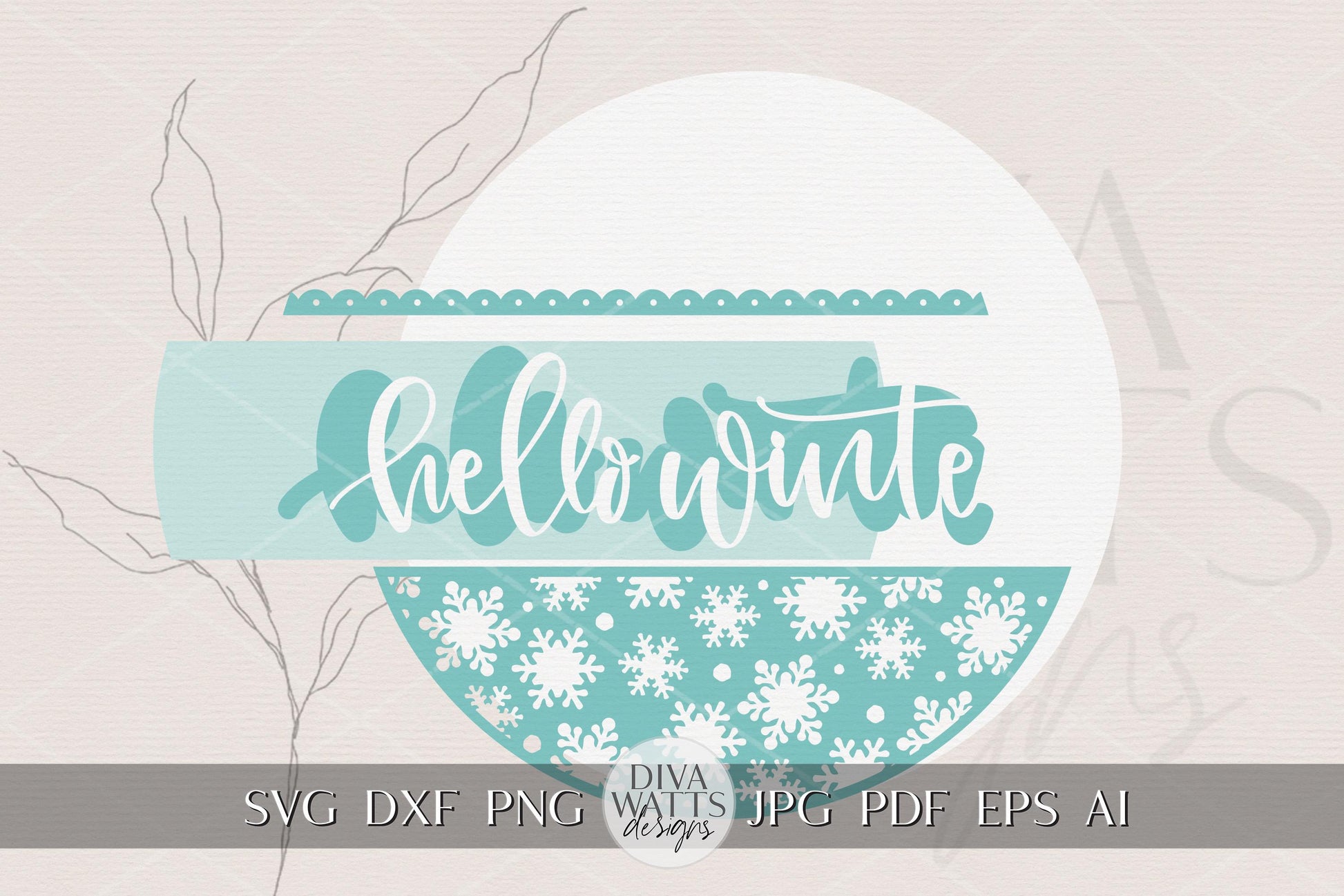 Laser Cut Door Hanger SVG | Hello Winter Sign with Snowflakes | Round Porch Decor Template | DIY SVG for Glowforge xTool