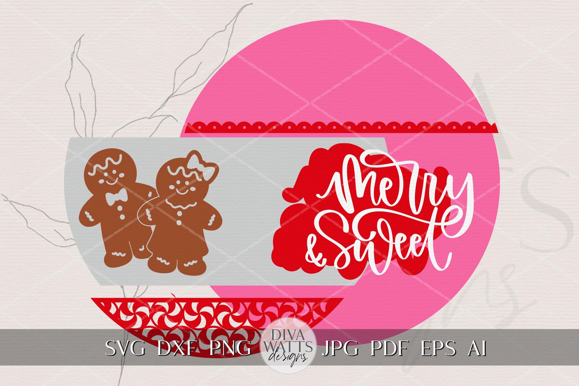 Laser Cut Door Hanger SVG | Merry & Sweet Gingerbread Sign | Christmas Round Template | Digital SVG for Glowforge xTool
