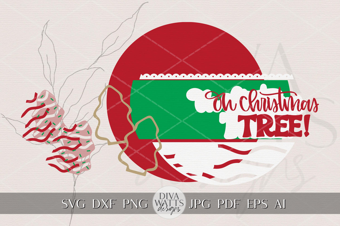 Laser Cut Door Hanger SVG | Oh Christmas Tree Sign | Christmas Round Template | Holiday SVG for Glowforge xTool | Porch Décor