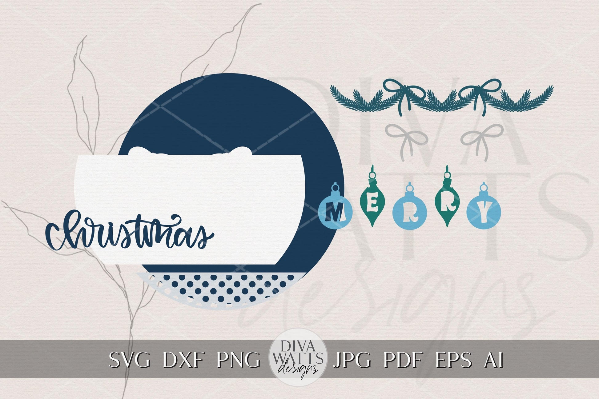 Laser Cut Door Hanger SVG | Merry Christmas Ornament Round Sign | Layered Rustic Template | Holiday Porch Décor SVG for Glowforge xTool