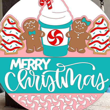 Laser Cut Door Hanger SVG | Merry Christmas Round Sign Template | Gingerbread Holiday SVG File | Digital Download for Glowforge xTool OMTech