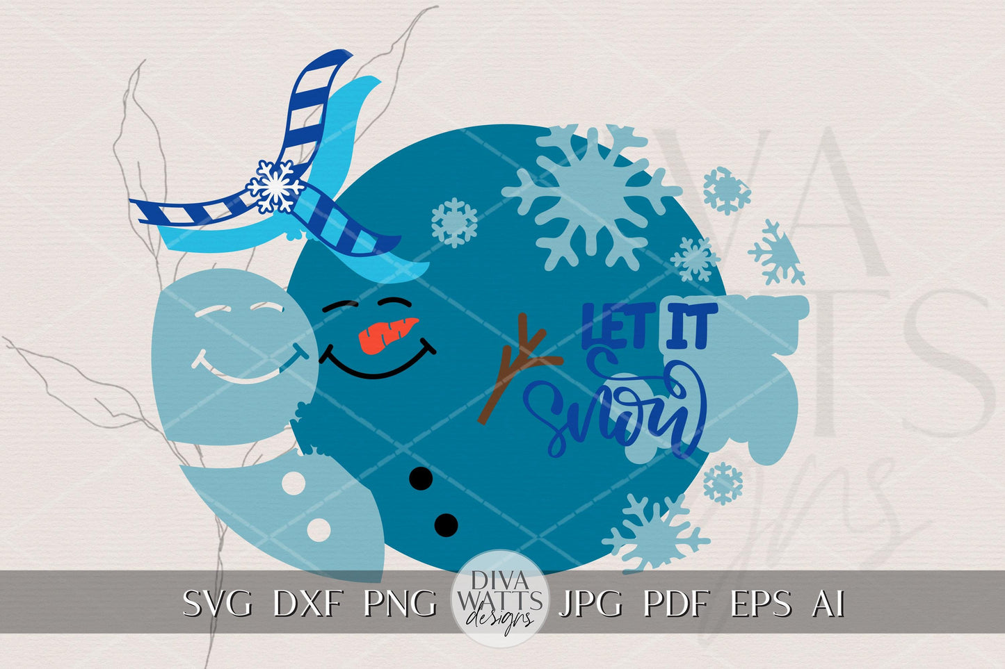 Laser Cut Door Hanger SVG | Let It Snow Snowman Sign Template | Christmas Round SVG File for Glowforge xTool | Winter Porch Décor