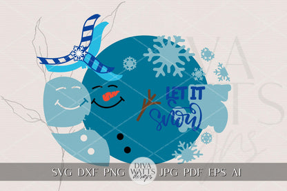 Laser Cut Door Hanger SVG | Let It Snow Snowman Sign Template | Christmas Round SVG File for Glowforge xTool | Winter Porch Décor