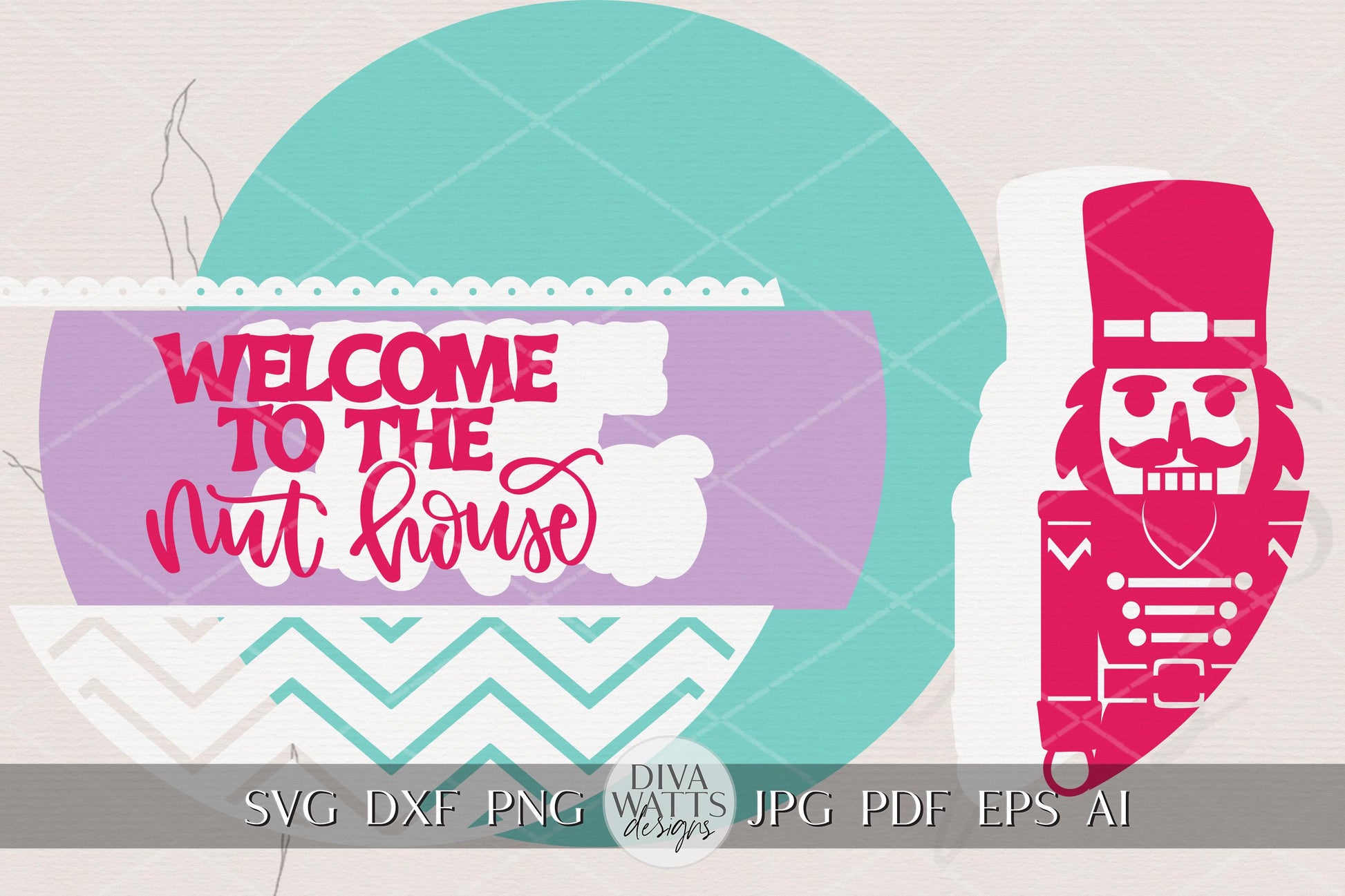 Laser Cut Door Hanger SVG | Welcome to the Nut House Nutcracker Sign | Christmas Round Template | DIY SVG for Glowforge xTool