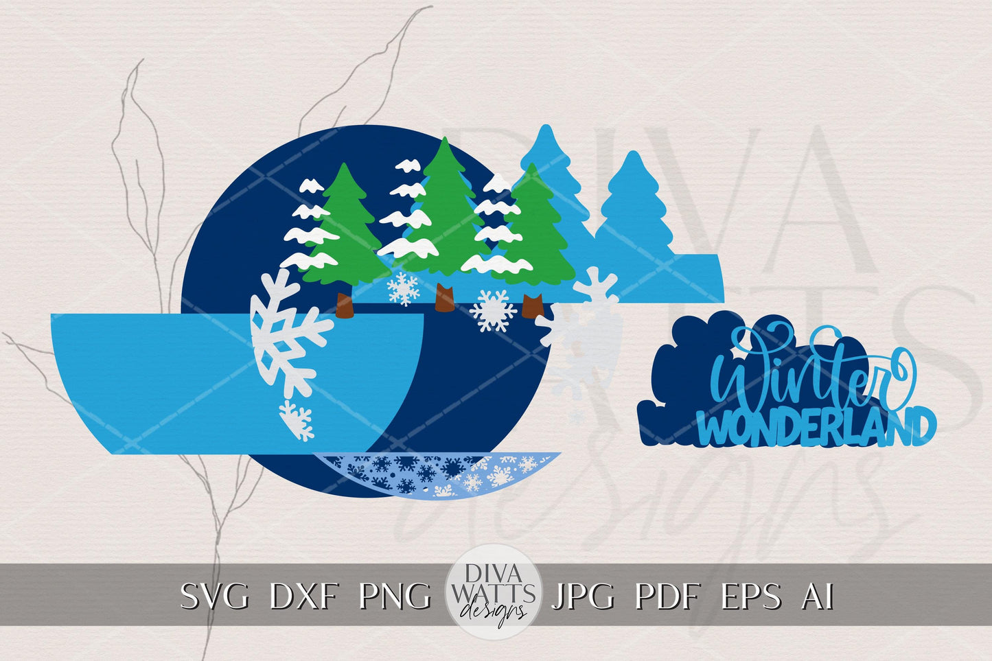 Laser Cut Door Hanger SVG | Winter Wonderland Round Sign Template | Christmas Snowflake SVG File for Glowforge xTool