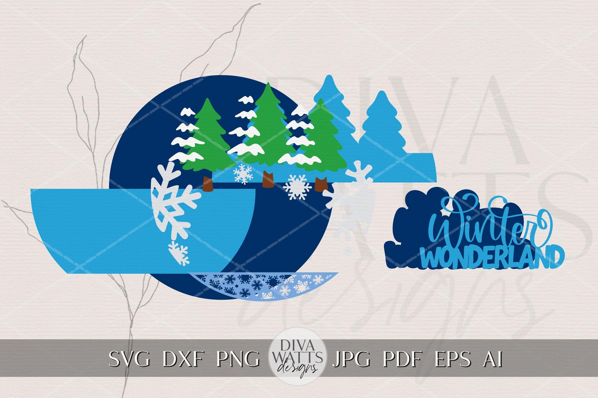 Laser Cut Door Hanger SVG | Winter Wonderland Round Sign Template | Christmas Snowflake SVG File for Glowforge xTool