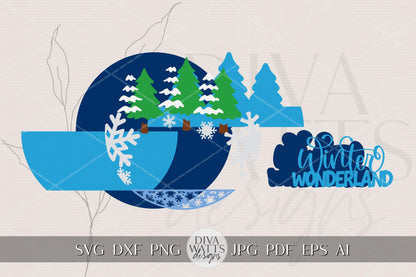 Laser Cut Door Hanger SVG | Winter Wonderland Round Sign Template | Christmas Snowflake SVG File for Glowforge xTool