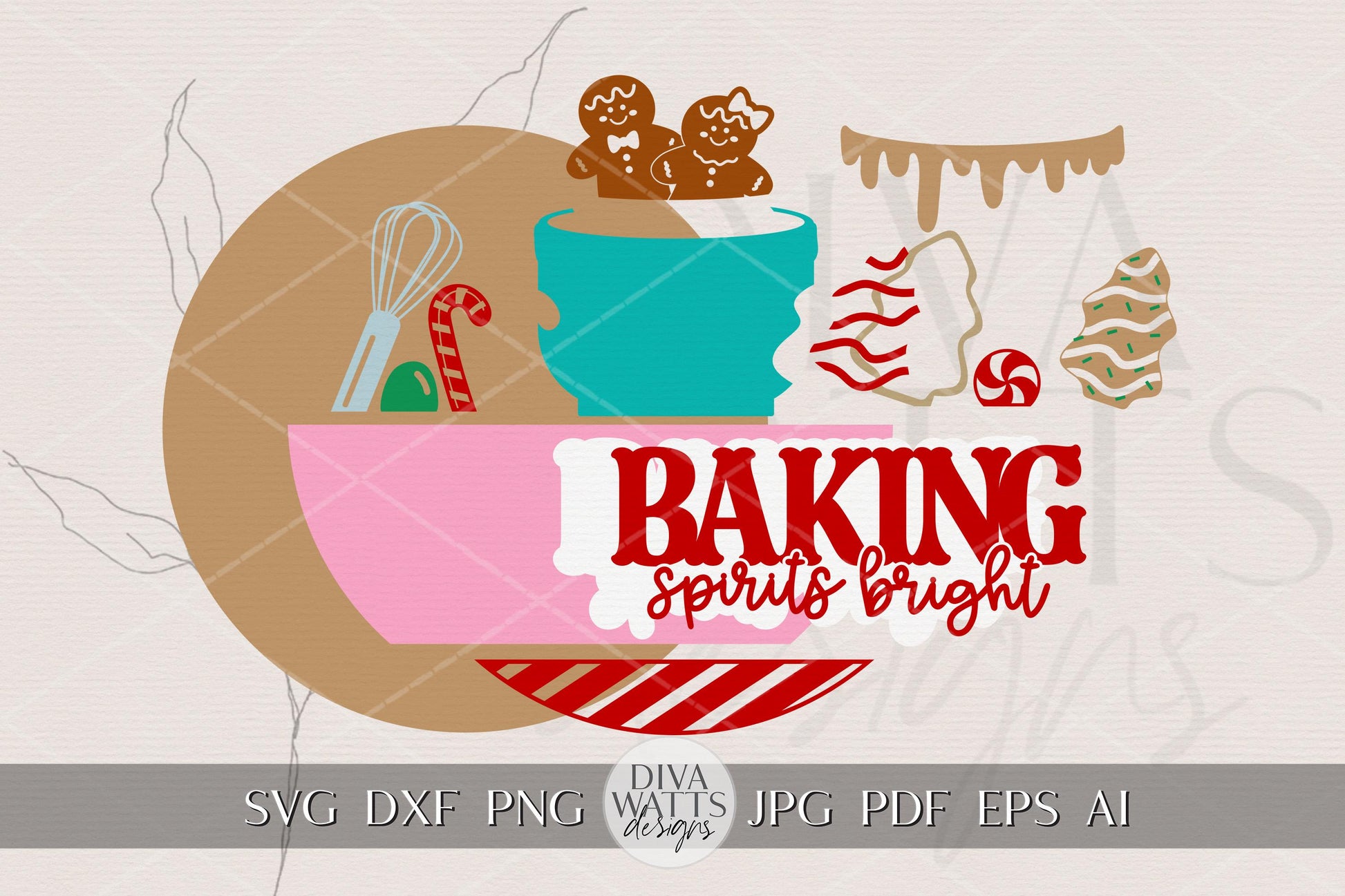 Laser Cut Door Hanger SVG | Baking Spirits Bright Sign | Christmas Round Template | Holiday Kitchen SVG for Glowforge xTool