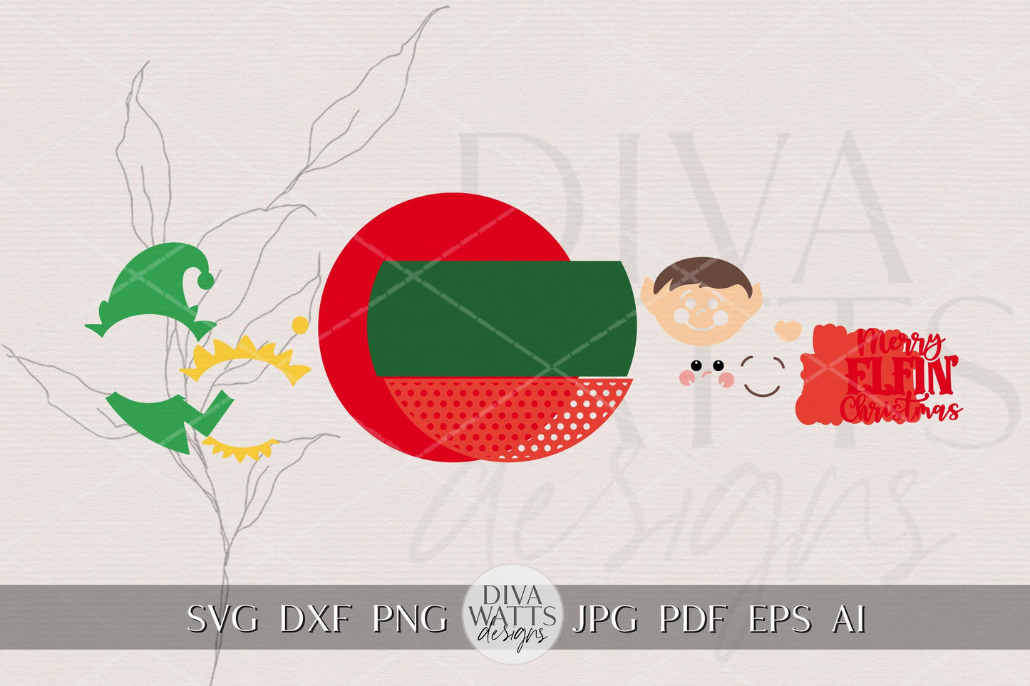 Laser Cut Door Hanger SVG | Merry Elfin Christmas Elf Sign | Round Holiday Template | Christmas Porch SVG for Glowforge xTool