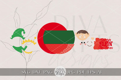 Laser Cut Door Hanger SVG | Merry Elfin Christmas Elf Sign | Round Holiday Template | Christmas Porch SVG for Glowforge xTool