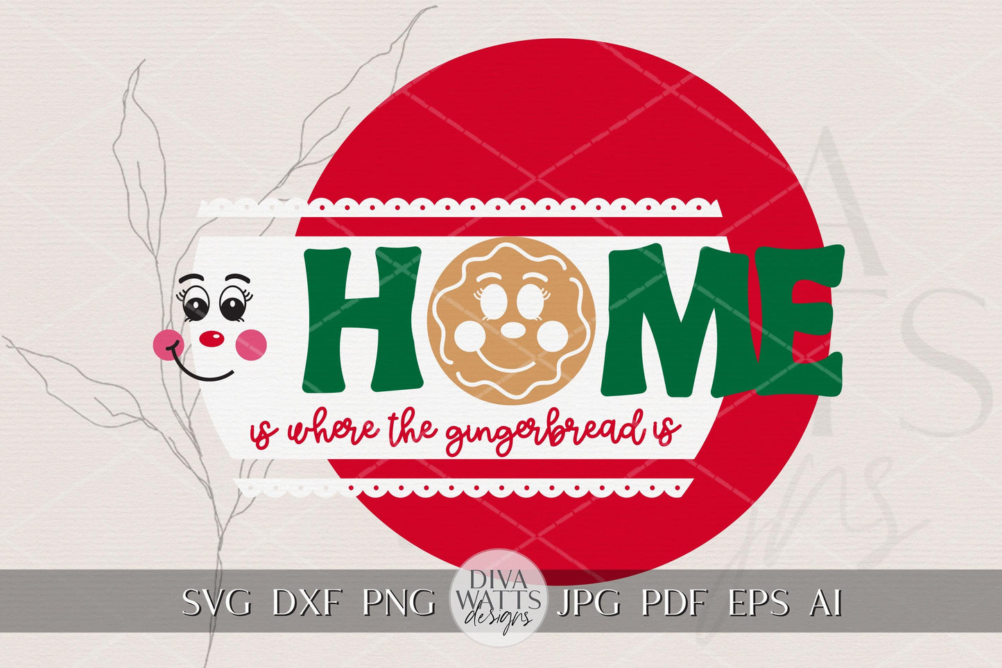 Laser Cut Gingerbread Home SVG | Christmas Round Door Hanger Sign Template | Holiday Laser Cut File for Glowforge xTool | Porch Décor