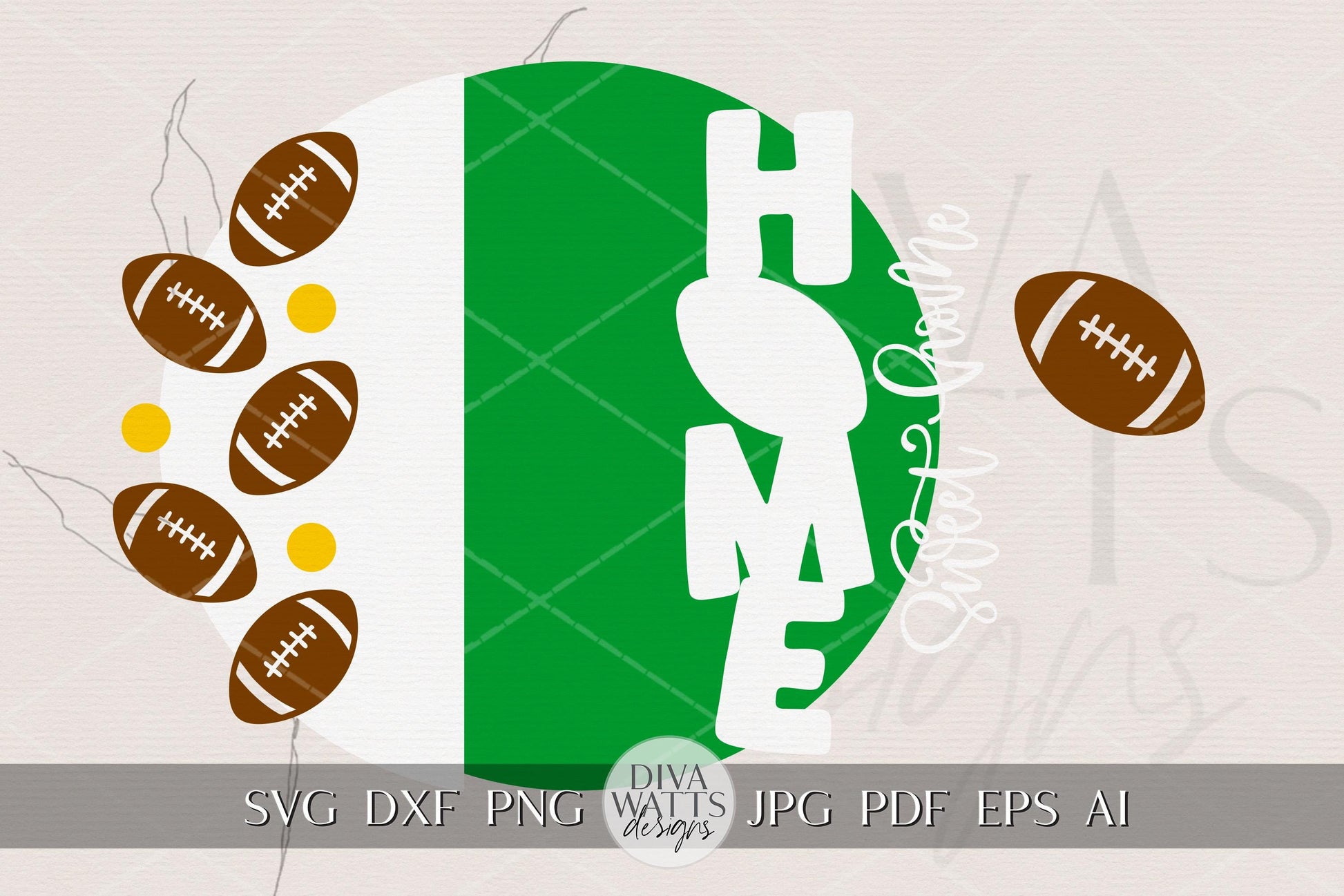 Football Home Sweet Home Round Door Hanger SVG, Game Day Porch Sign, Sports Laser Cut File for Glowforge xTool Cricut Silhouette