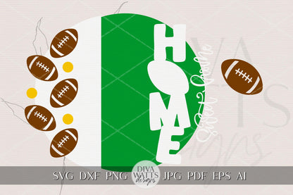 Football Home Sweet Home Round Door Hanger SVG, Game Day Porch Sign, Sports Laser Cut File for Glowforge xTool Cricut Silhouette