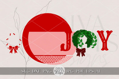 Joy Christmas Round Door Hanger SVG | Holiday Wreath Ornament Laser Cut File | Festive Glowforge xTool Cricut Design