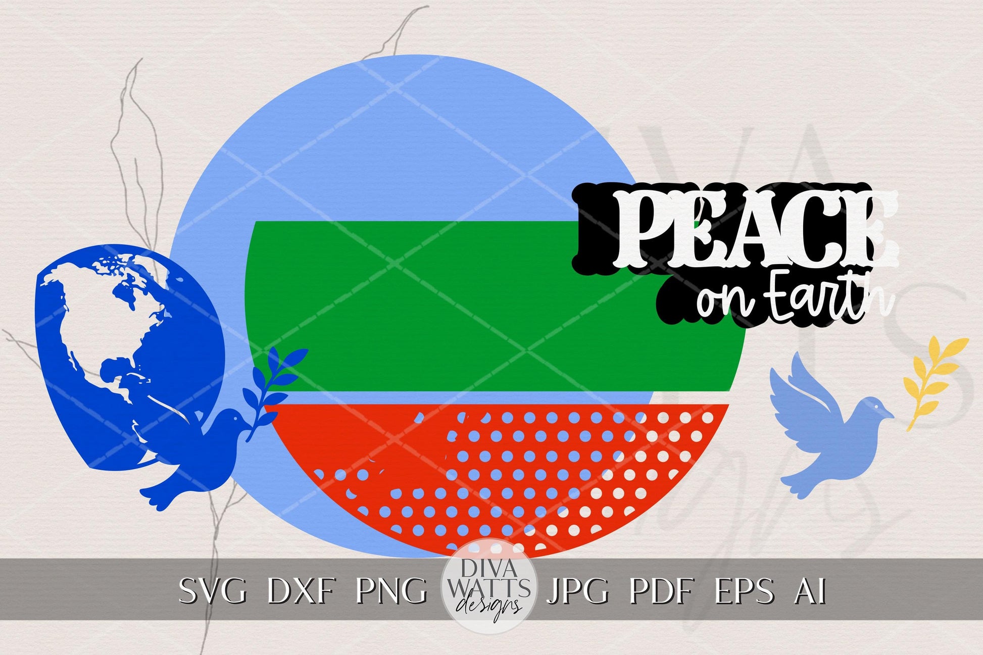 Peace on Earth Round Door Hanger SVG | Christmas Dove and Globe Ornament Laser Cut File for Glowforge xTool Cricut
