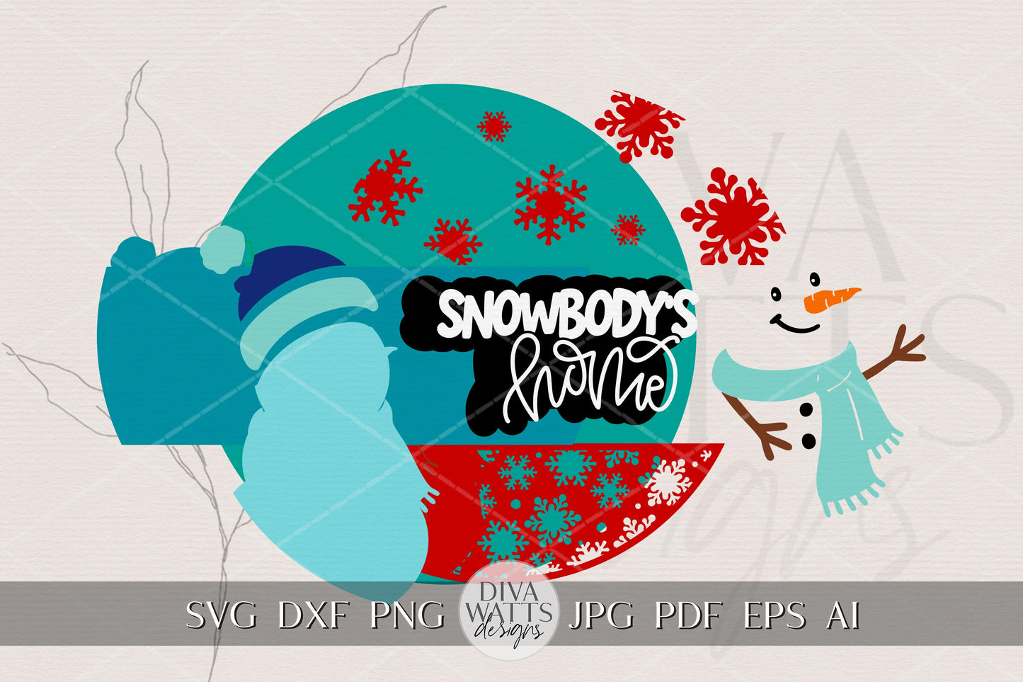 Snowbody’s Home Snowman Round Door Hanger SVG | Winter Christmas Sign Laser Cut File for Glowforge xTool Cricut