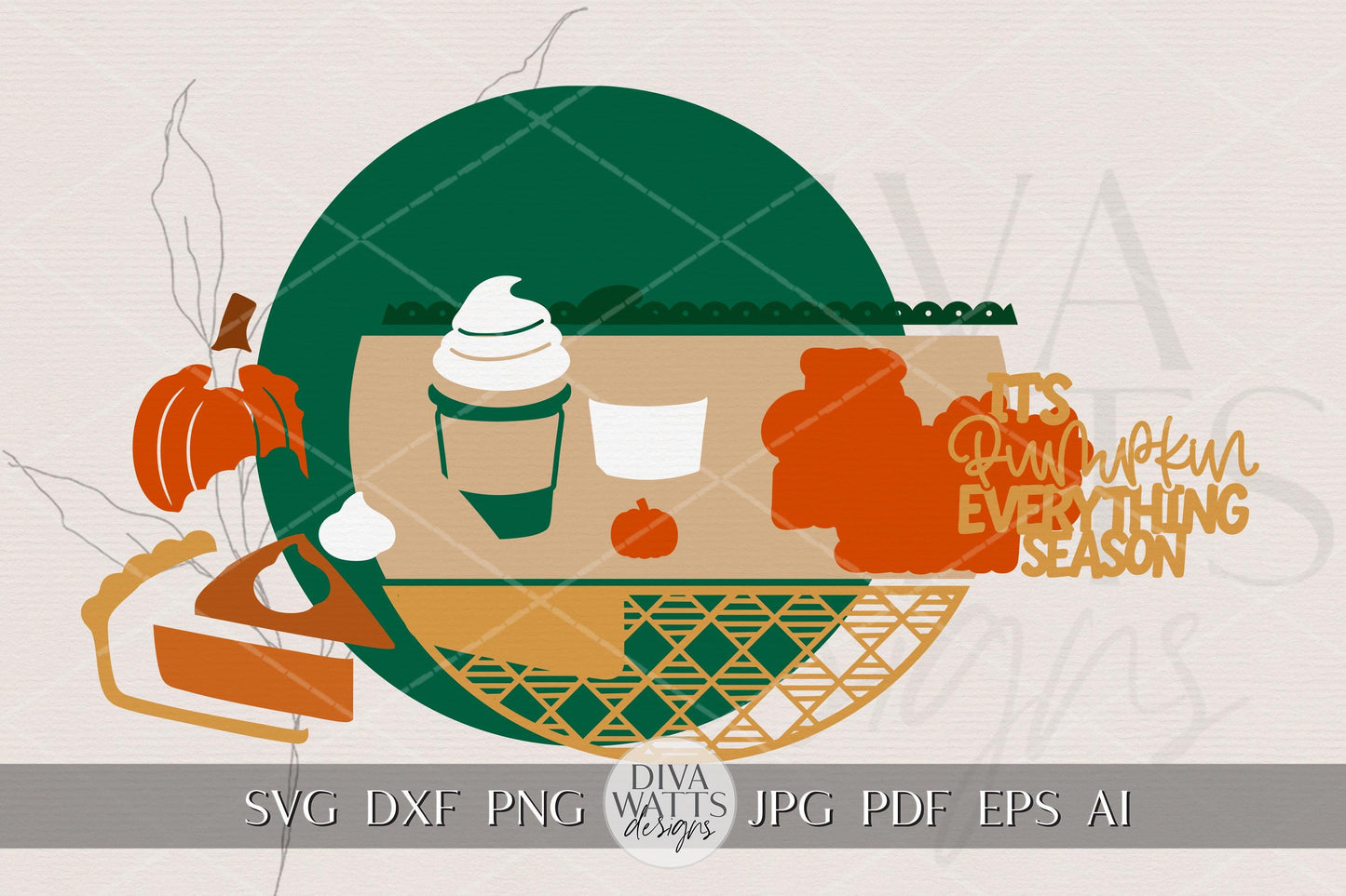Pumpkin Everything Round Door Hanger SVG | Fall Pumpkin Pie Coffee Sign | Autumn Laser Cut File for Glowforge xTool Cricut Silhouette