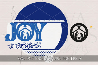 Joy to the World Round Nativity Door Hanger SVG – Christian Christmas Laser Cut File for Glowforge, xTool, Cricut & More
