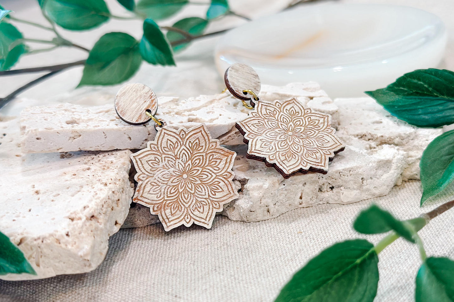 Laser Cut Earring SVG | Boho Mandala Jewelry Template | Layered Wood Earring Cut File | Glowforge xTool Laser Engrave SVG