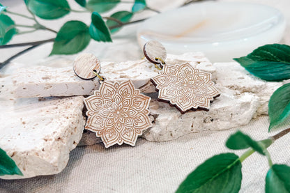 Laser Cut Earring SVG | Boho Mandala Jewelry Template | Layered Wood Earring Cut File | Glowforge xTool Laser Engrave SVG