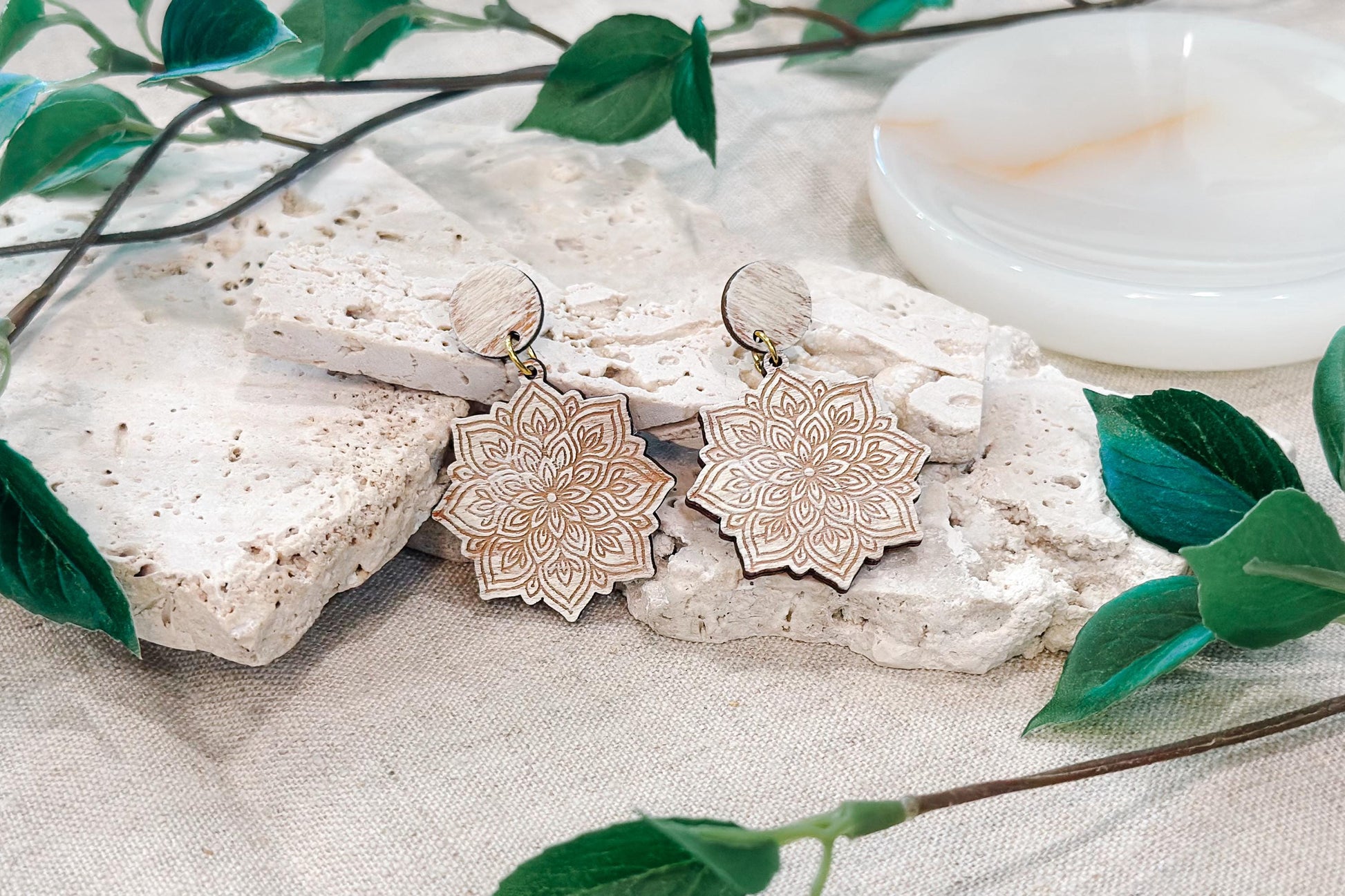 Laser Cut Earring SVG | Boho Mandala Jewelry Template | Layered Wood Earring Cut File | Glowforge xTool Laser Engrave SVG