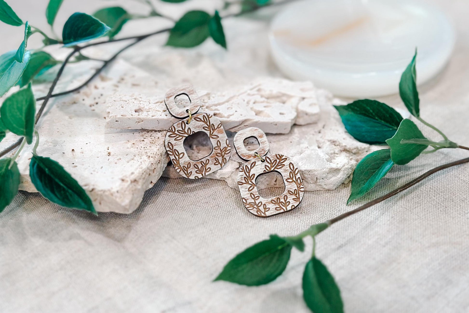 Laser Cut Earring SVG | Modern Botanical Jewelry Template | Layered Wood Earring Cut File | Glowforge xTool Engrave SVG