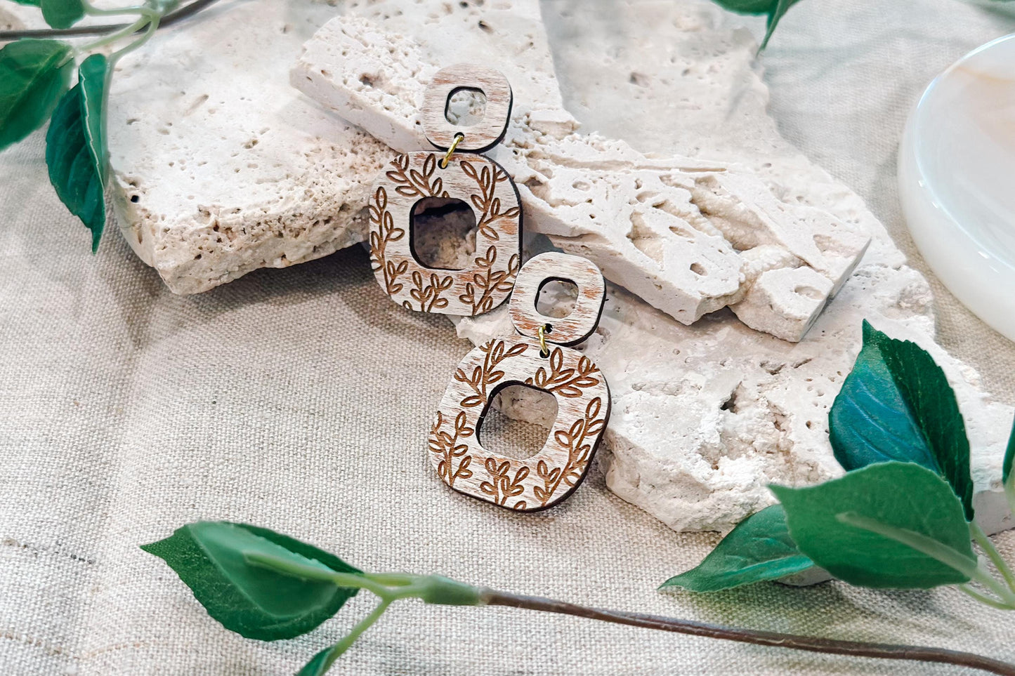 Laser Cut Earring SVG | Modern Botanical Jewelry Template | Layered Wood Earring Cut File | Glowforge xTool Engrave SVG