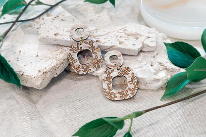 Laser Cut Earring SVG | Modern Botanical Jewelry Template | Layered Wood Earring Cut File | Glowforge xTool Engrave SVG