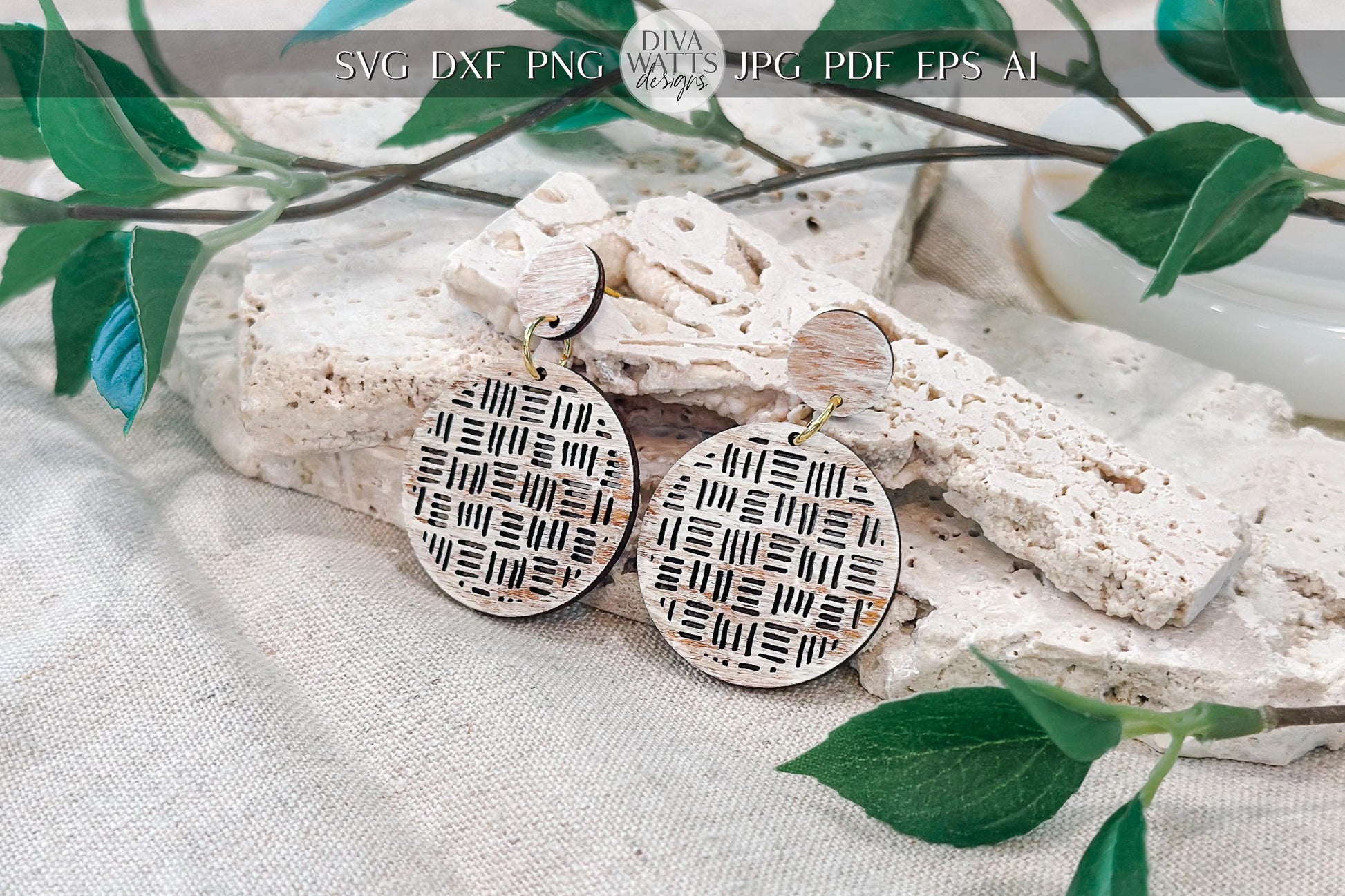 Laser Cut Earring SVG | Round Boho Basket Weave Pattern | Statement Jewelry Template | Glowforge xTool Digital Cut File