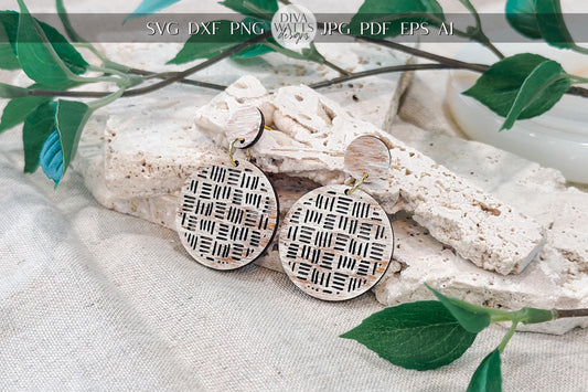 Laser Cut Earring SVG | Round Boho Basket Weave Pattern | Statement Jewelry Template | Glowforge xTool Digital Cut File