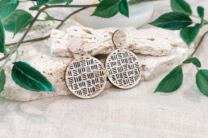 Laser Cut Earring SVG | Round Boho Basket Weave Pattern | Statement Jewelry Template | Glowforge xTool Digital Cut File