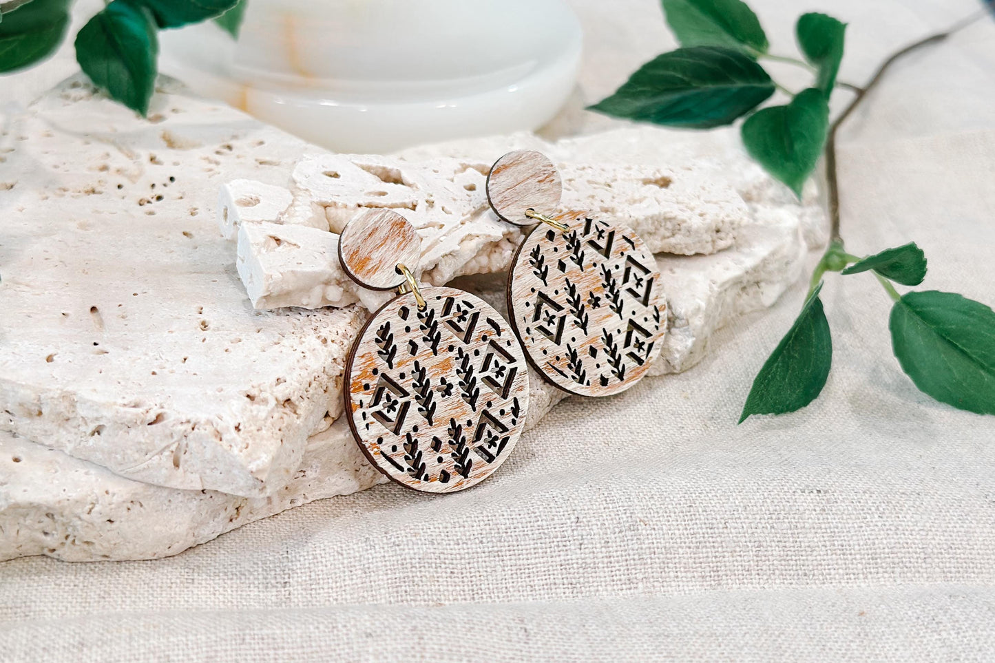 Laser Cut Earring SVG | Round Boho Botanical Diamond Pattern | Statement Jewelry Template | Glowforge xTool Digital Cut File