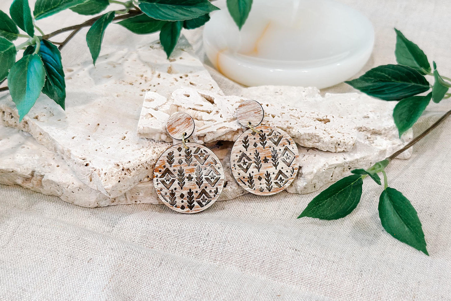 Laser Cut Earring SVG | Round Boho Botanical Diamond Pattern | Statement Jewelry Template | Glowforge xTool Digital Cut File