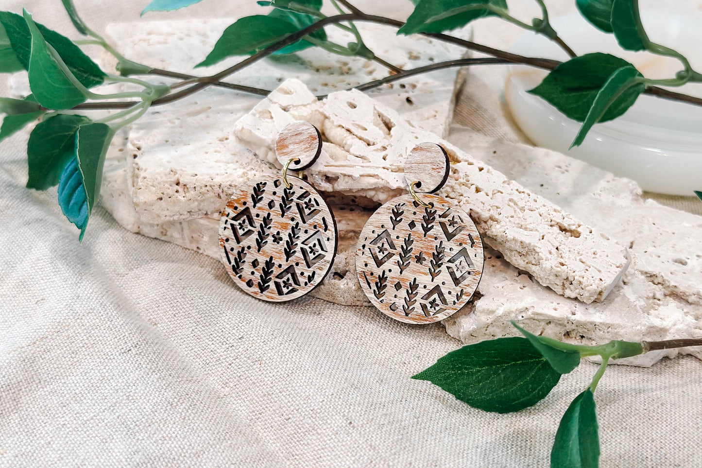 Laser Cut Earring SVG | Round Boho Botanical Diamond Pattern | Statement Jewelry Template | Glowforge xTool Digital Cut File