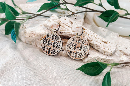 Laser Cut Earring SVG | Round Boho Botanical Diamond Pattern | Statement Jewelry Template | Glowforge xTool Digital Cut File