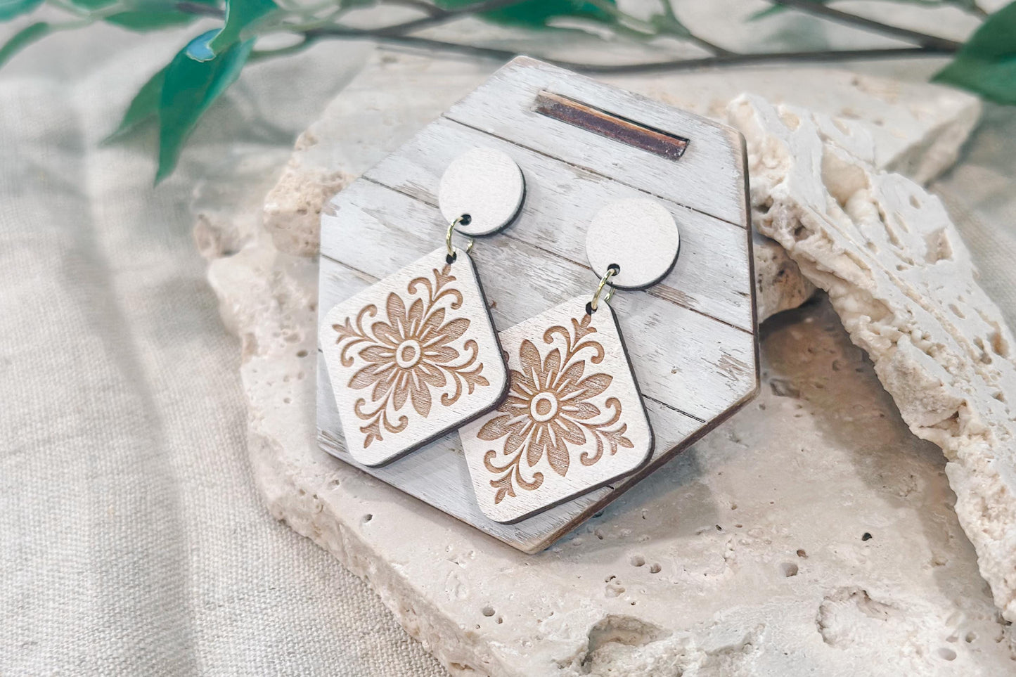 Laser Cut Earring SVG | Boho Moroccan Floral Diamond Earrings Template | DIY Wood Jewelry SVG for Glowforge xTool | Engraved Cut File