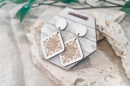 Laser Cut Earring SVG | Boho Moroccan Floral Diamond Earrings Template | DIY Wood Jewelry SVG for Glowforge xTool | Engraved Cut File