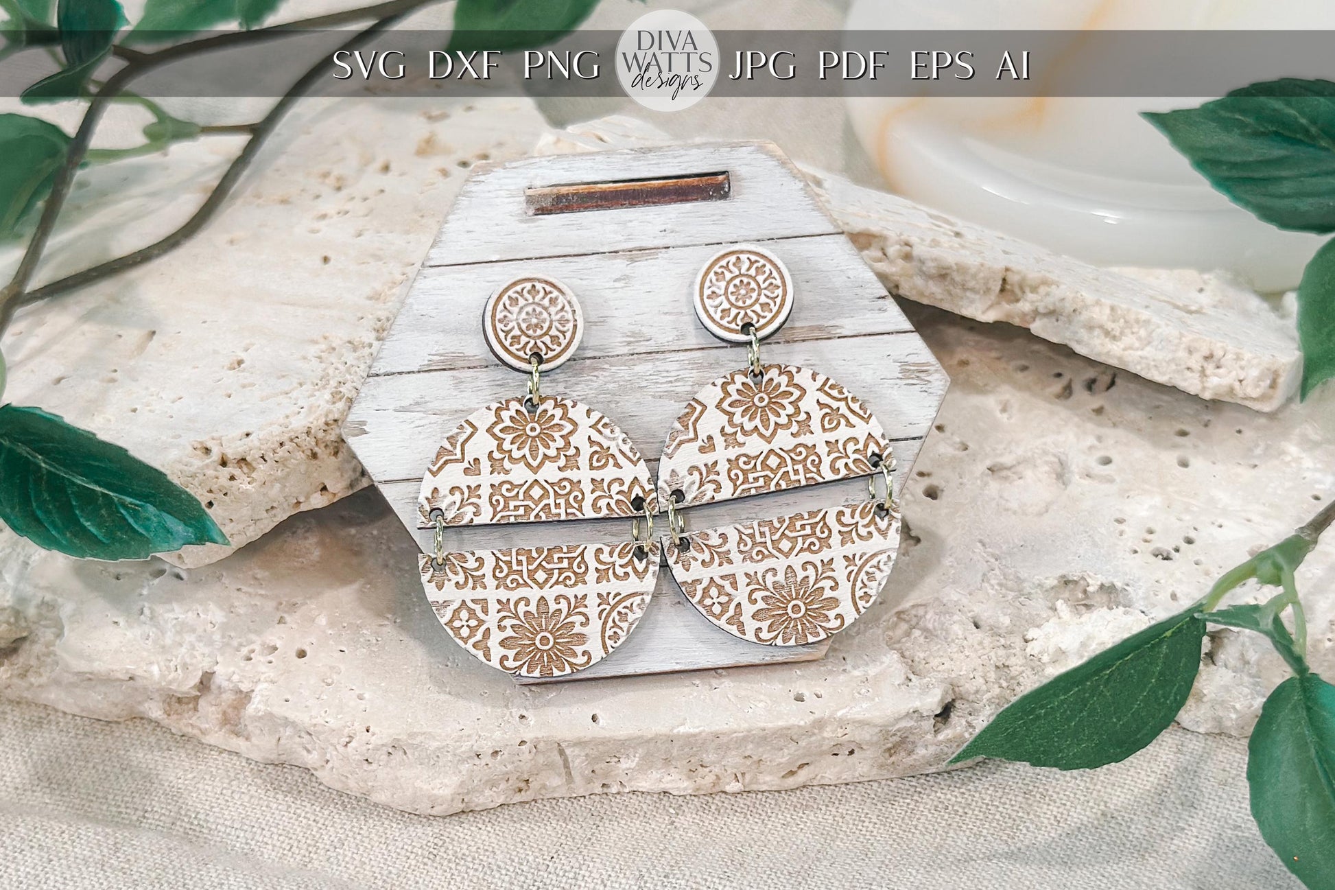 Laser Cut Earring SVG | Moroccan Tile Linked Drop Earrings Template | DIY Boho Jewelry SVG for Glowforge xTool | Double Drop Cut File