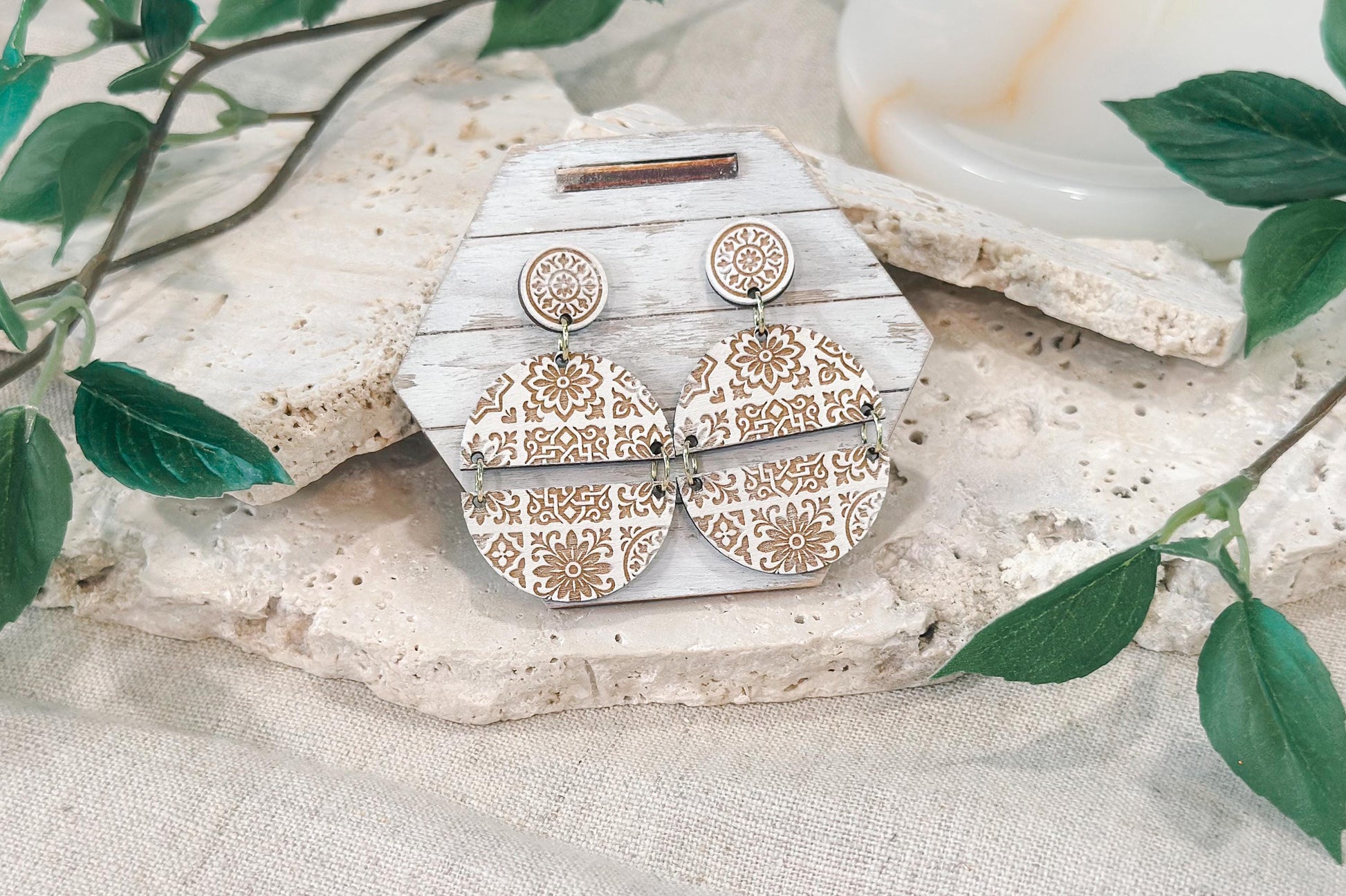 Laser Cut Earring SVG | Moroccan Tile Linked Drop Earrings Template | DIY Boho Jewelry SVG for Glowforge xTool | Double Drop Cut File